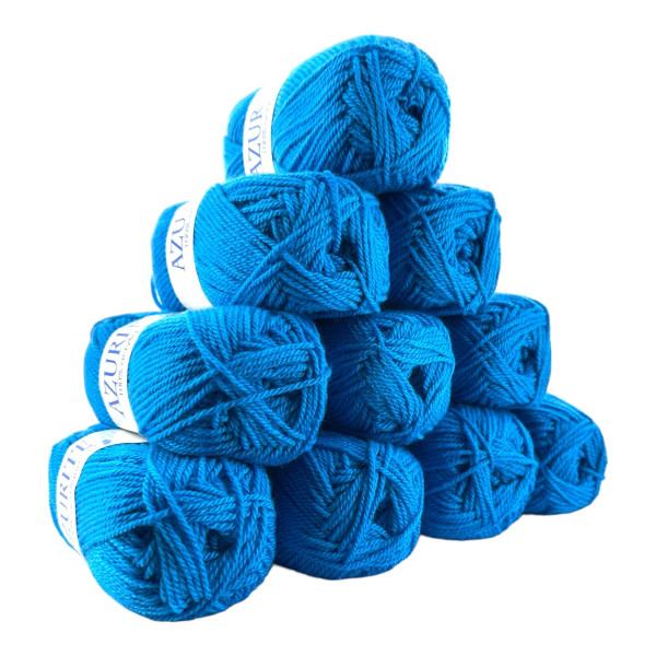 photo-Pelotes - Bleu azur - 100% Acrylique - 50g/140m - Lot de 10 pelotes - Azurite
