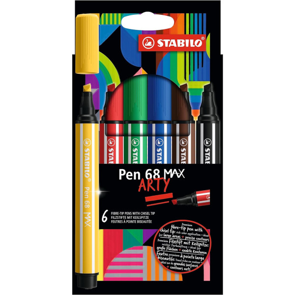 photo-Feutres dessin - STABILO Pen 68 Max - Pointe large - Arty - 6 couleurs