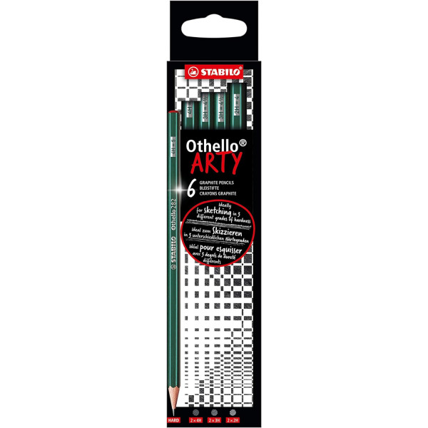 photo-6 crayons graphite - STABILO Othello Arty - Mines différentes - 4H, 3H, 2H