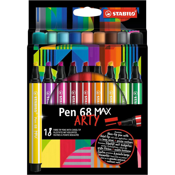 photo-Feutres dessin - STABILO Pen 68 Max - Pointe large - Arty - 18 couleurs