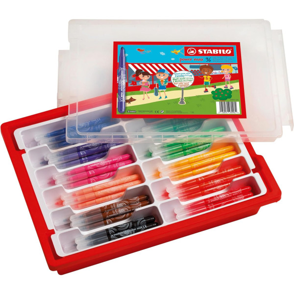 Feutres de coloriage - STABILO power max 96 - 12 couleurs - 96 feutres - Schoolpack