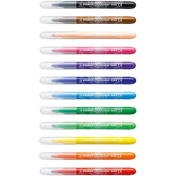 Feutres de coloriage - STABILO power max 96 - 12 couleurs - 96 feutres - Schoolpack