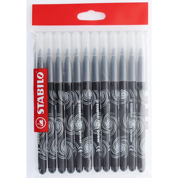 photo-Feutres de coloriage - STABILO power max - Noir - Pointe large - 12 feutres