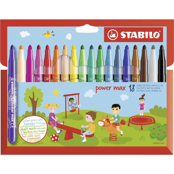photo-Feutres coloriage - STABILO power max - Pointe large - Enfant - 18 couleurs