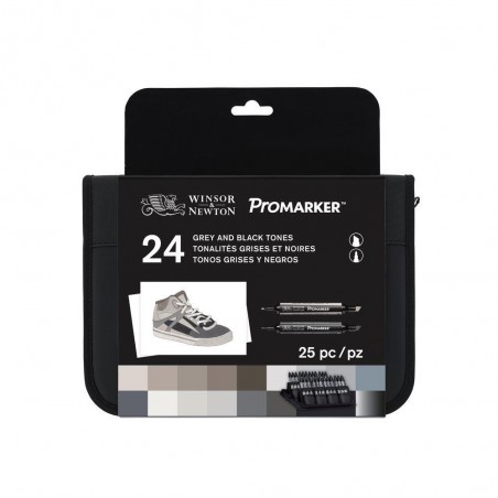 photo-Feutres - Promarker - Trousse 24 couleurs - Gris et noir - Winsor et Newton
