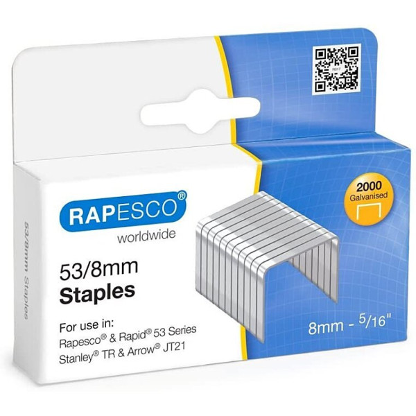 photo - Agrafes - 53/8mm - Boite de 2000 - Argent/galvanisées - Rapesco