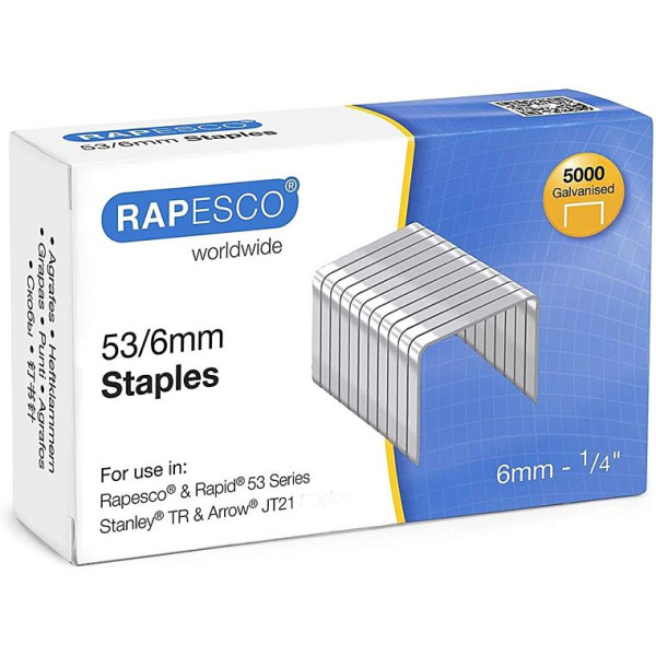 photo - Agrafes - 53/6mm - Boite de 5000 - Argent/galvanisées - Rapesco