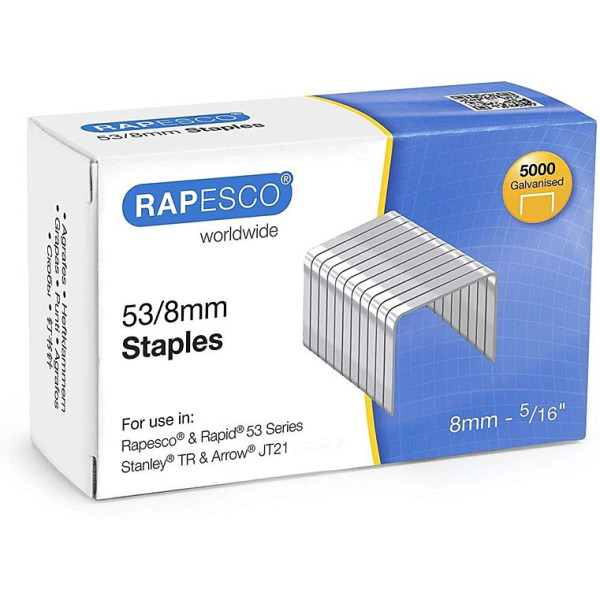 photo - Agrafes - 53/8mm - Boite de 5000 - Argent/galvanisées - Rapesco