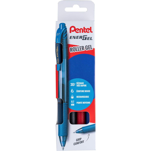 photo - Étui de 4 stylos Energel - Assortiment - Pointe moyenne 0.7mm - Pentel