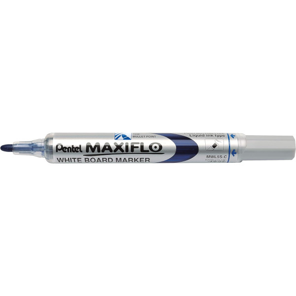 Set 4 marqueurs + brosse magnétique - Effaçable - Pointe ogive - Tableau blanc - Pentel - Maxiflo