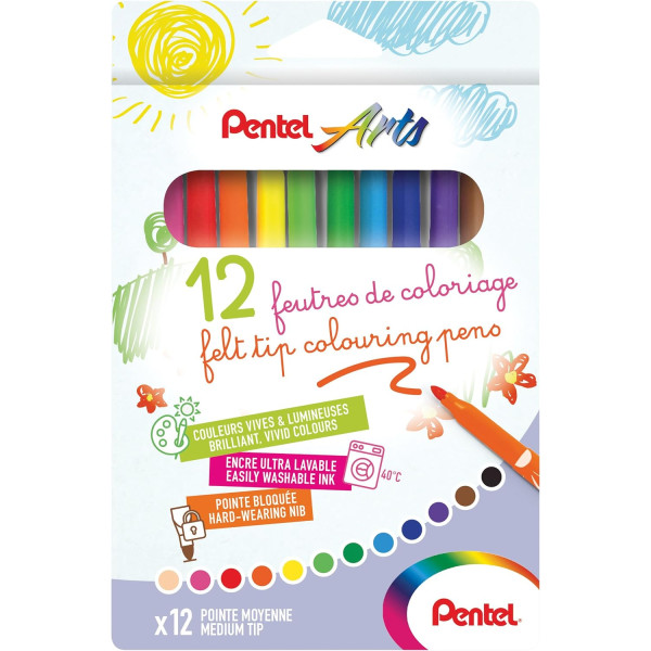 photo - 12 feutres de coloriage - Pour enfant - Pointe moyenne - Lavable - Pentel Arts