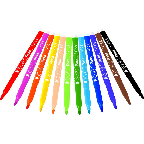 18 feutres de coloriage - Pour enfant - Pointe moyenne - Lavable - Pentel Arts