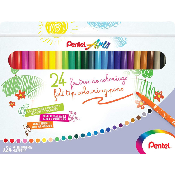 photo - 24 feutres de coloriage - Pour enfant - Pointe moyenne - Lavable - Pentel Arts