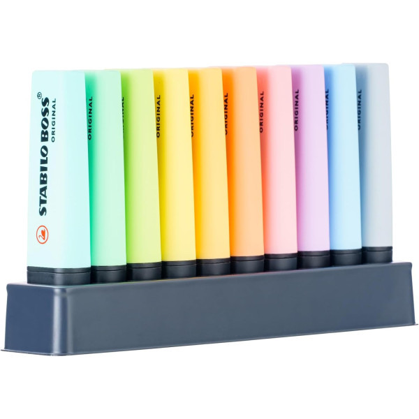 Surligneurs - STABILO BOSS ORIGINAL - 10 couleurs pastel - Set de bureau