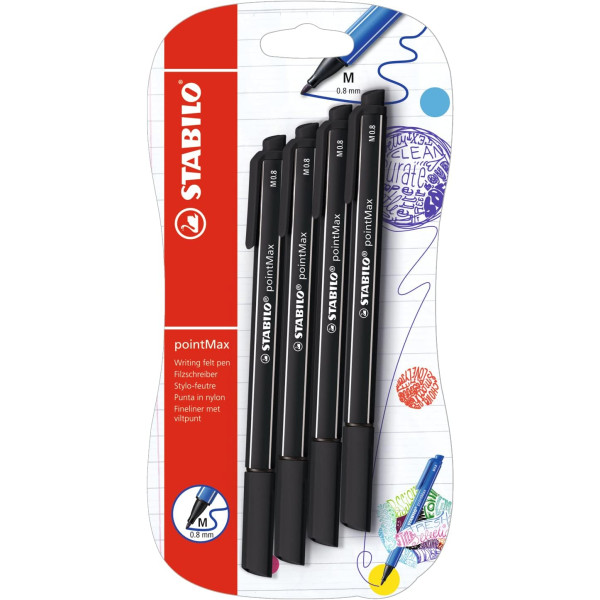photo-Feutres - STABILO pointMax Arty - Pointe moyenne - Noir - Lot de 4 feutres