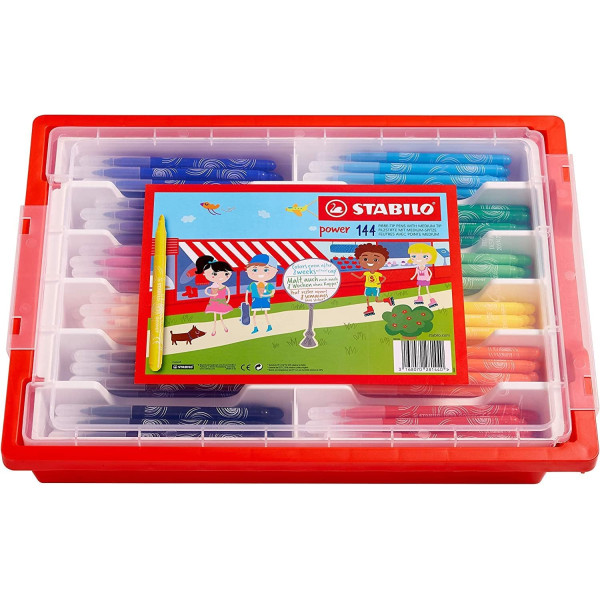 photo-Feutres de coloriage - STABILO power - Pointe large - 12 couleurs - Schoolpack - 144 feutres