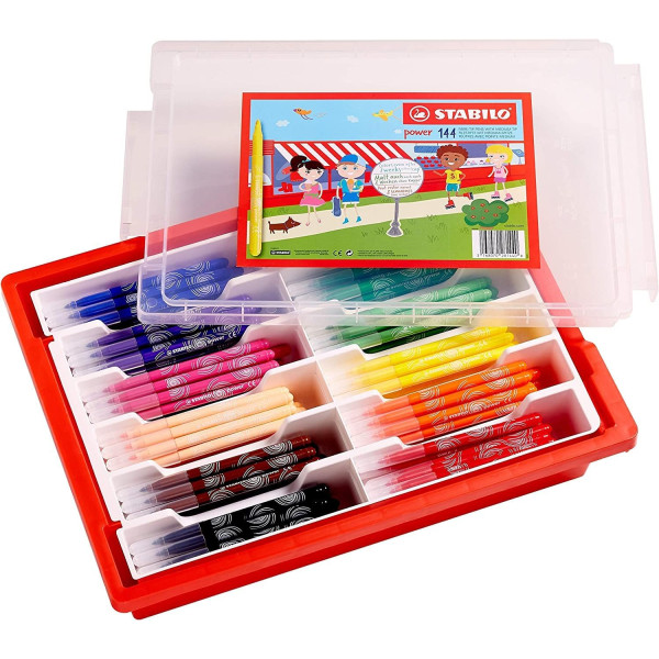 Feutres de coloriage - STABILO power - Pointe large - 12 couleurs - Schoolpack - 144 feutres