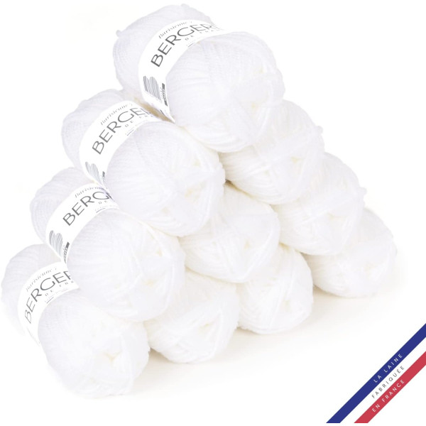photo-10 pelotes de laine - Blanc neige - 100% acrylique - Bergère de France - Barisienne 7