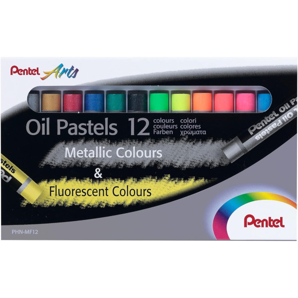 photo-Pastels à l'huile - Boîte de 12 - Couleurs flurorescentes - Pentel Arts