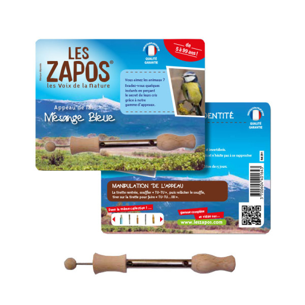 photo-Appeau - Oiseau - Mésange bleue - Chant oiseau - Bois - 10cm
