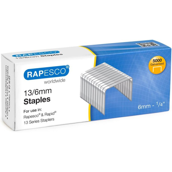photo-Agrafes - 13/6mm - Acier galvanisé - 6mm - Boîte de 5000 unités - Rapesco