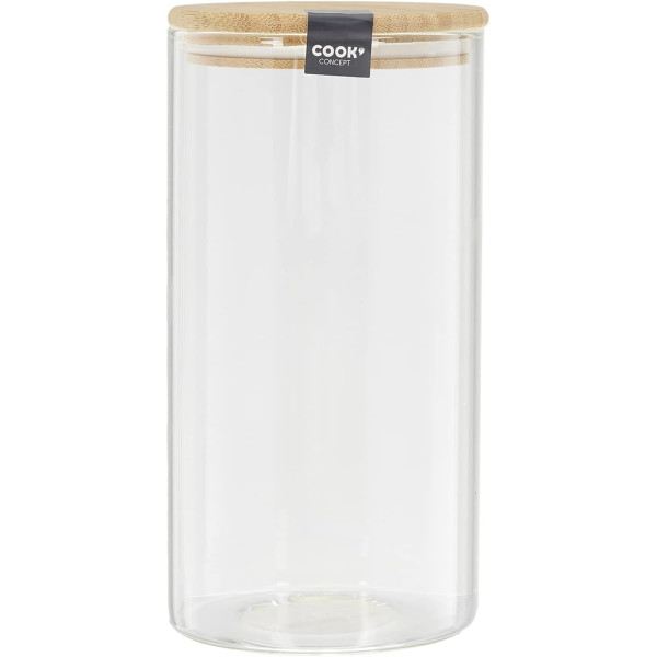 photo-Bocal en verre - Couvercle en bambou - Transparent - Conservation - Cuisine - 1,2L