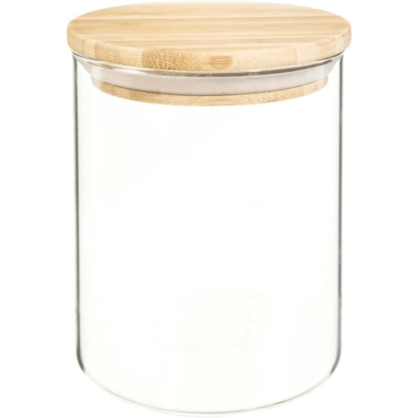 Bocal en verre - Couvercle en bambou - Transparent - Conservation - Cuisine - 1,2L