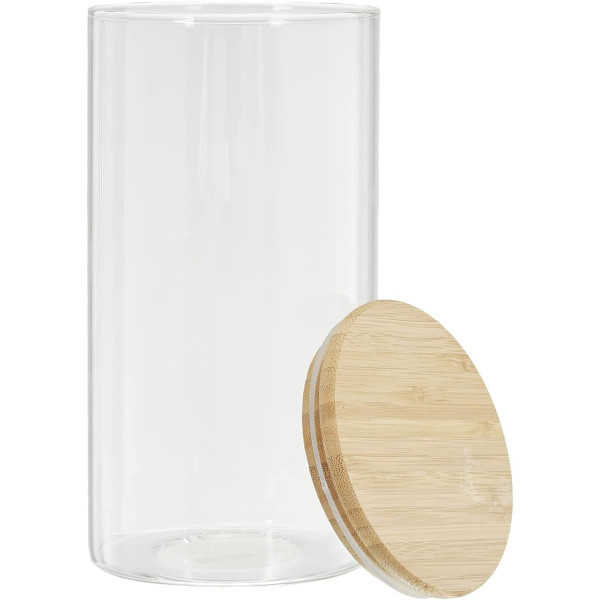 Bocal en verre - Couvercle en bambou - Transparent - Conservation - Cuisine - 1,2L