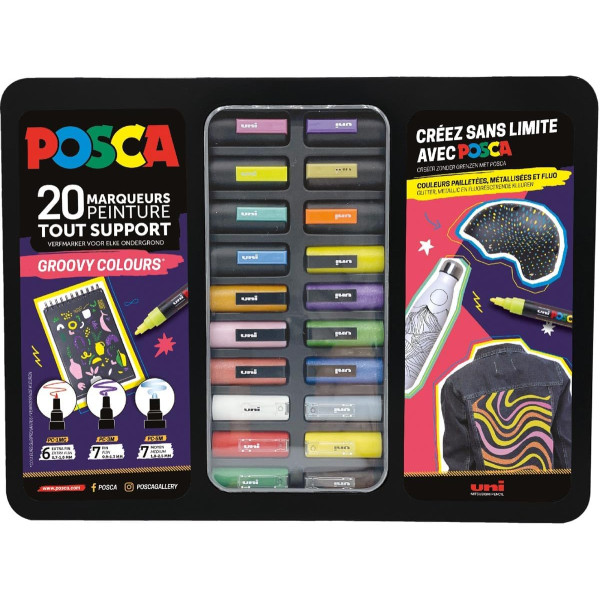 photo-Posca - Malette - Groovy Colours - 20 marqueurs - PC1-1M - PC-3M - PC-5M