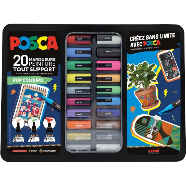 photo-Posca - Malette - Pop Colours - 20 marqueurs - PC1-1M - PC-3M - PC-5M