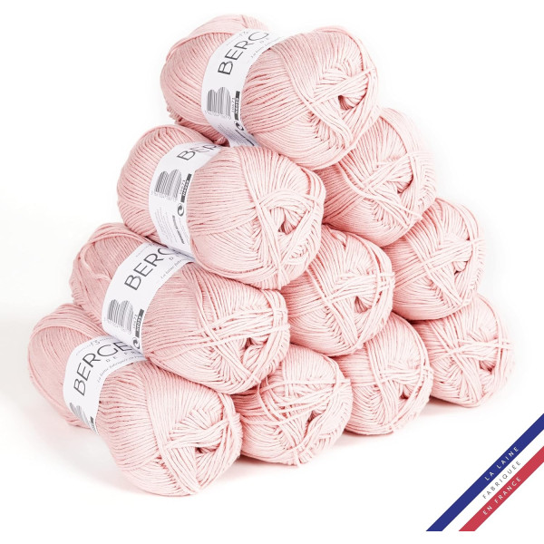 photo-10 pelotes de laine - Blush - 100% coton bio - 3mm - Tricot et crochet - Bergère de France