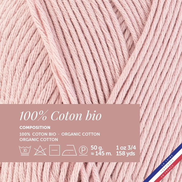 10 pelotes de laine - Blush - 100% coton bio - 3mm - Tricot et crochet - Bergère de France