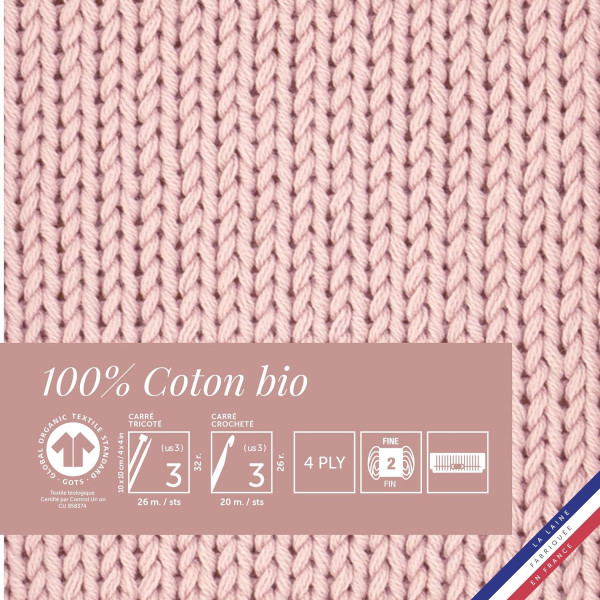 10 pelotes de laine - Blush - 100% coton bio - 3mm - Tricot et crochet - Bergère de France