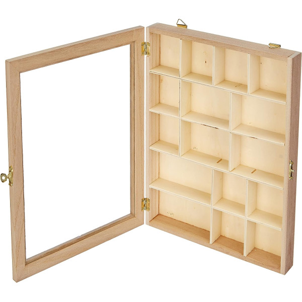 Vitrine en bois - A décorer - 16 compartiments - 23x28 cm - Vitre plexi - Artemio
