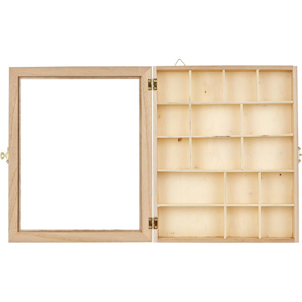 Vitrine en bois - A décorer - 16 compartiments - 23x28 cm - Vitre plexi - Artemio