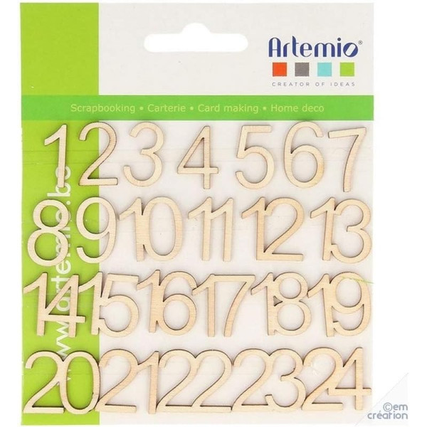 photo-Chiffres en bois - 1 à 24 - Autocollant - 2cm - Loisirs créatifs - Calendrier