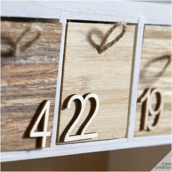 Chiffres en bois - 1 à 24 - Autocollant - 2cm - Loisirs créatifs - Calendrier