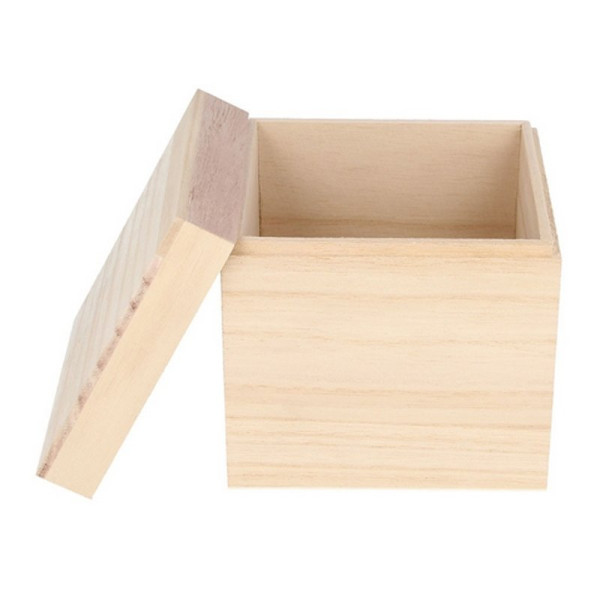 photo-Boite en bois - Forme cube - 12x12x12cm - A décorer - Avec couvercle - Artemio