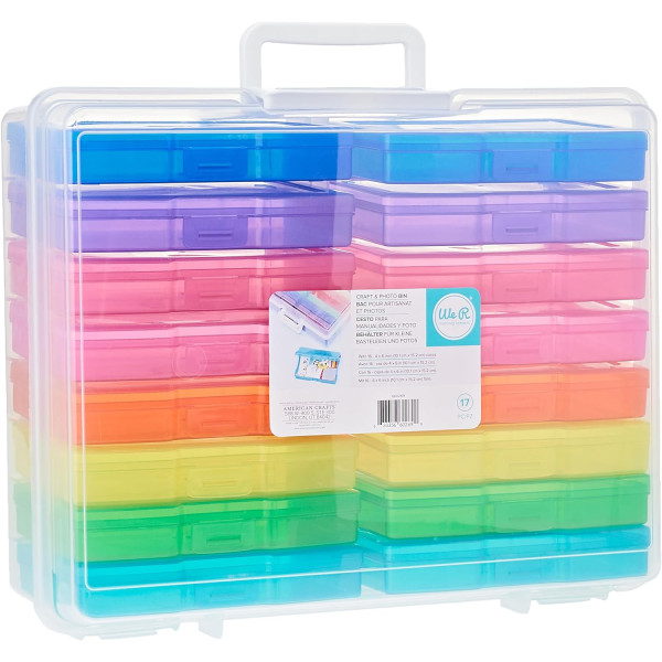 photo-Boîte de rangement - Plastique - Inclus 16 petites boîtes colorés - 38x30x13cm