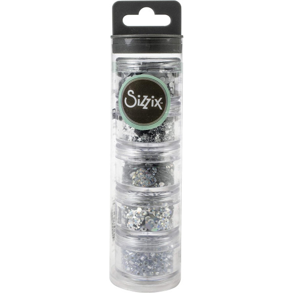 photo-Sequins - Perles - Argent - Assortis formes - Carterie, scrapbooking - Sizzix