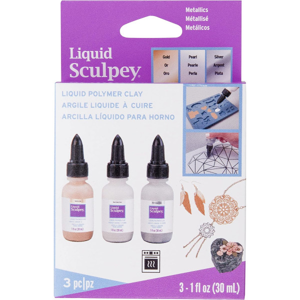 photo-Argile liquide à cuire - Pour création de bijoux - Couleur métallique - 3 flacons 30ml