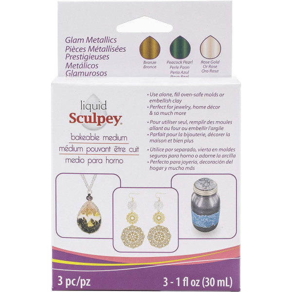 photo-Argile liquide à cuire - Pour création de bijoux - Couleur métallisée - 3 flacons 30ml