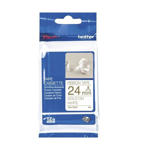 photo-Cartouche pour étiqueteuse - Brother - TZe-R254 - Tissu fond blanc écriture or - 24mm
