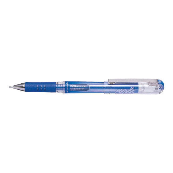 photo - Stylo roller - Encre gel métallisée - Bleu métallique - Pointe 1mm - Pentel - Hybrid Gel Grip