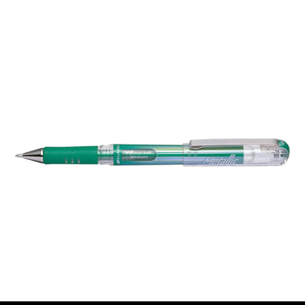 photo - Stylo roller - Encre gel métallisée - Vert métallique - Pointe 1mm - Pentel - Gel Grip DX