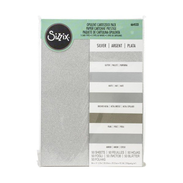 photo-Papier cartonné - Pailleté argent - A4 - 230g - 50 feuilles - Scrapbooking - Sizzix