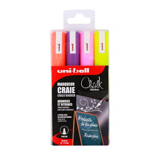 photo-Marqueurs - Craie - Effaçable - Tableau noir et vitre - Pointe biseautée - Chalk - 4 couleurs