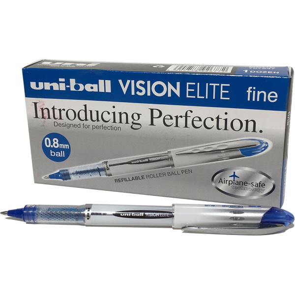 photo-12 stylos roller bille bleu vision élite pointe moyenne 0,8mm Uni Ball