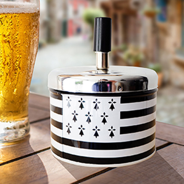 Cendrier - Drapeau breton - Avec bouton poussoir - Idées cadeaux - Bretagne