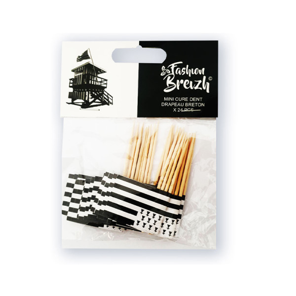 photo-Cure-dent - Mini pique avec petit drapeau breton - En bois - Apéro - Bretagne